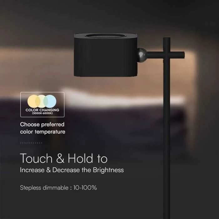 V-tac 3W LED įkraunamas stalo šviestuvas, juodas, 3000-6000K, dimeriuojamas
