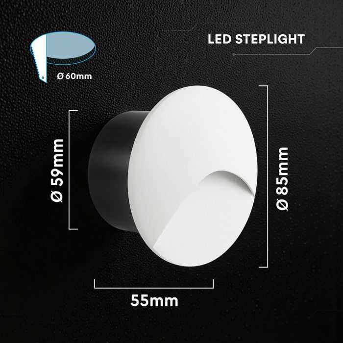 3W LED įleidžiamas sieninis šviestuvas laiptų apšvietimui, baltos sp., 3000K, IP65