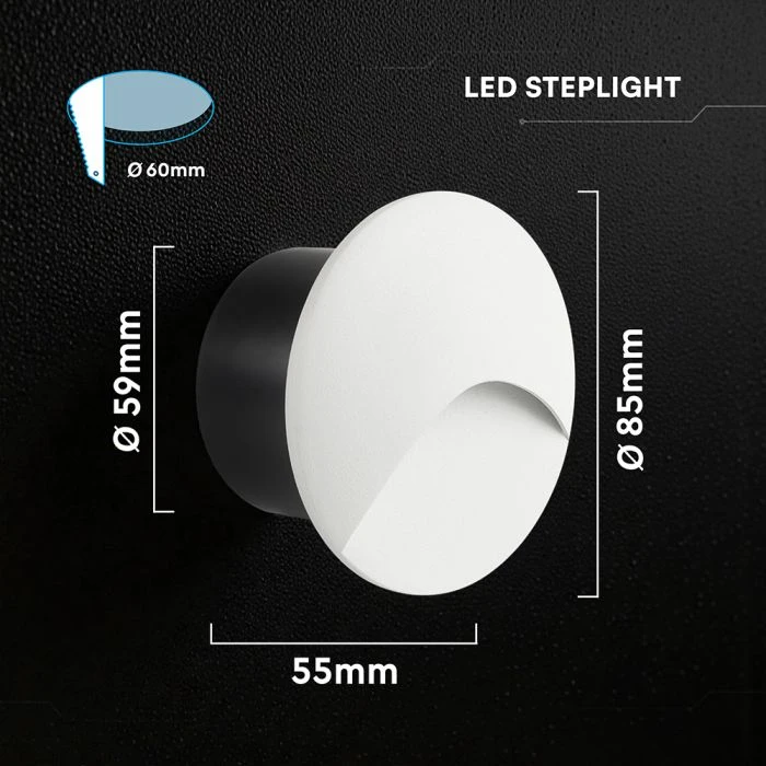 3W LED įleidžiamas sieninis šviestuvas laiptų apšvietimui, baltos sp., 3000K, IP65