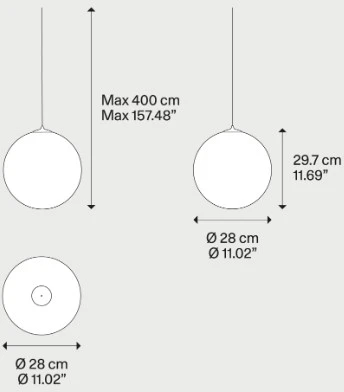 3W LED pakabinamas šviestuvas RANDOM SOLO 28, juodas kabelis/dūmų sp. stiklas, 3000K, dimeriuojamas