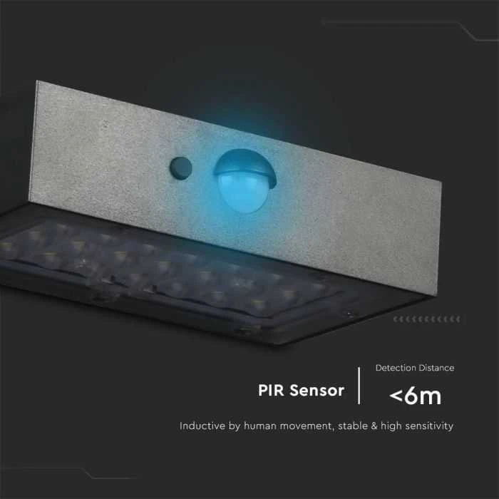 Sieninis šviestuvas V-tac 3W LED paviršinis šviestuvas su saulės baterija ir judesio davikliu, juodas, 3000/4000K