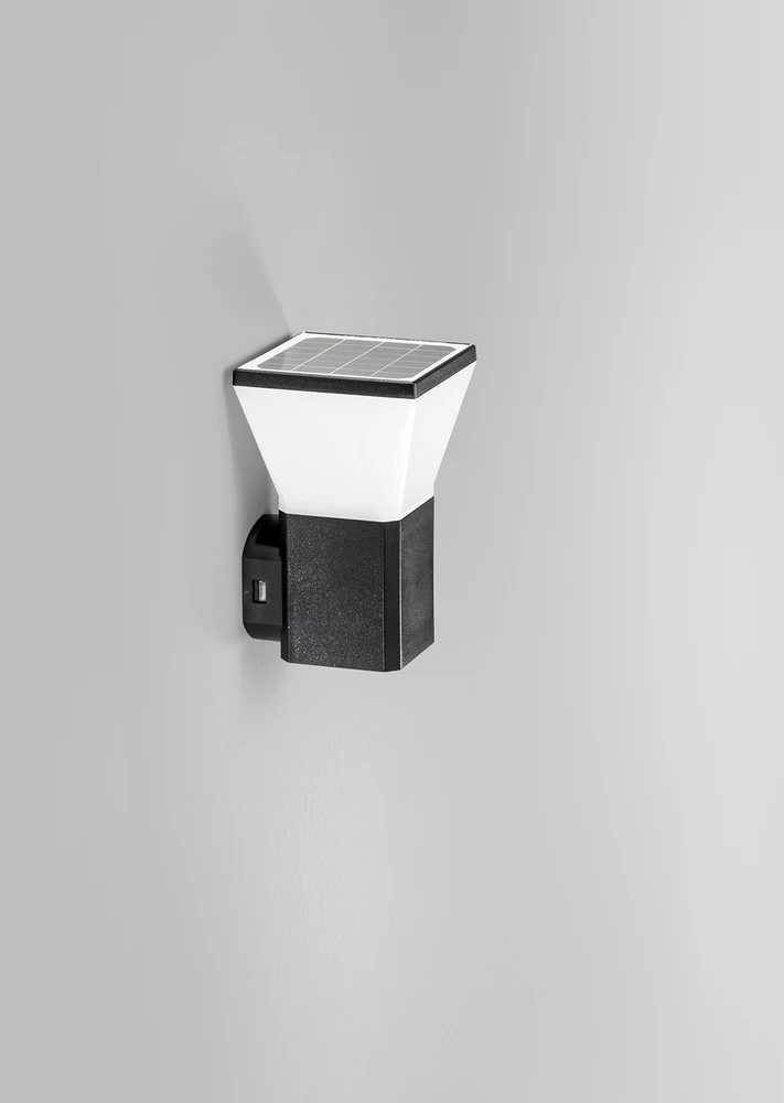 Sieninis šviestuvas 3W LED sieninis fasado šviestuvas su saulės baterija ir judesio davikliu MAEVE, antracito sp., CCT, IP54
