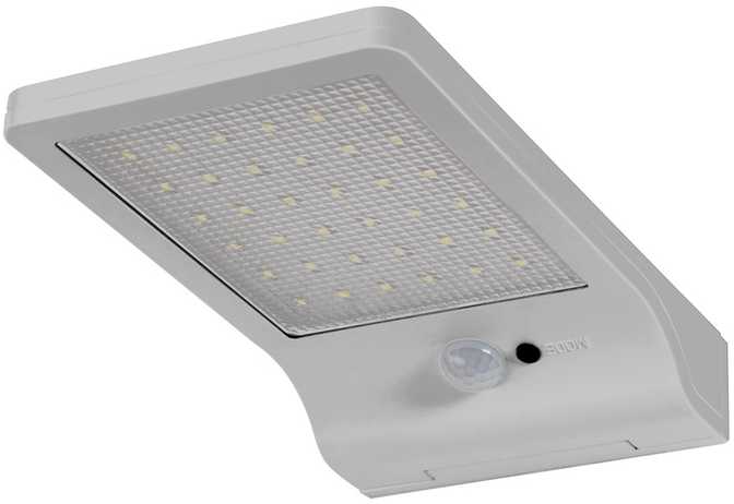 3W LED sieninis lauko šviestuvas DOOR, sidabro sp., 4000K, su saulės baterija ir judesio davikliu, IP44