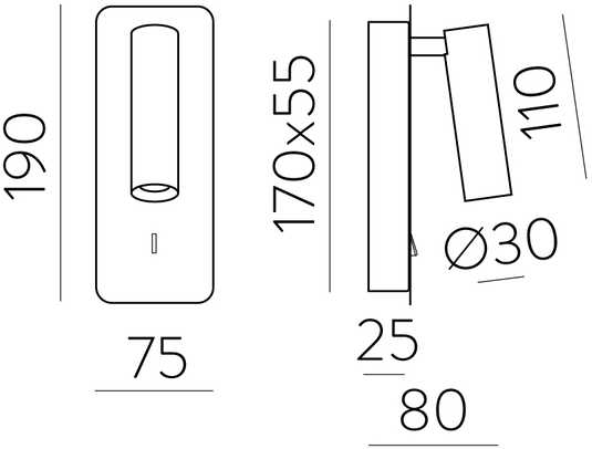 3W LED sieninis šviestuvas ARON, juodas, 3000K, A3240102N