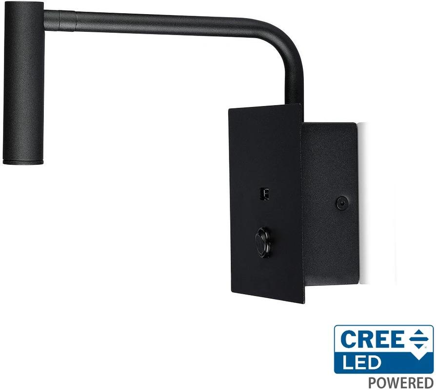 V-tac 3W LED sieninis šviestuvas, juodas, su USB, 3000K