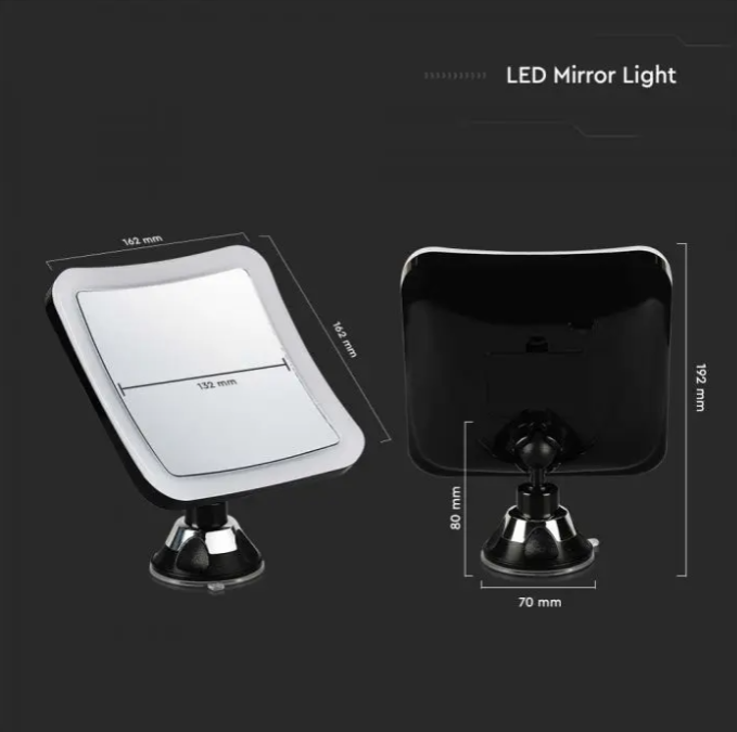 3W stalinis LED veidrodis V-TAC, 6400K, su baterijomis (parduodamos atskirai), su padidinamuoju stiklu, juodas