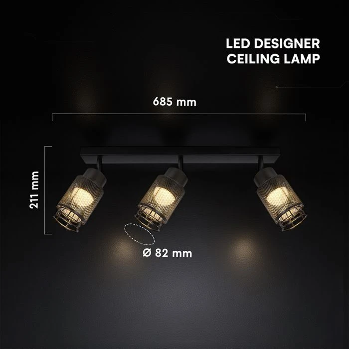3x6W LED lubinis šviestuvas, juodas, 3000K