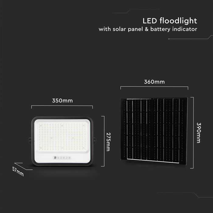 400W LED prožektorius su saulės baterija, juodas, 2000-8000K, dimeriuojamas