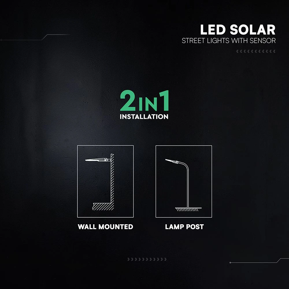 40W LED gatvės šviestuvas su saulės baterija ir judesio davikliu, juodas, 3000/4000/6000K, 140°x70°