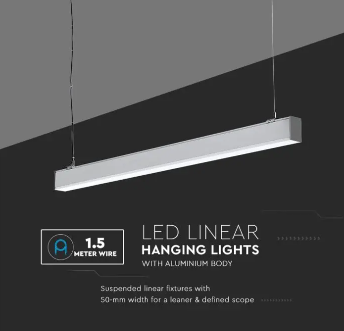 V-tac 40W LED linijinis pakabinamas šviestuvas, sidabro sp., 4000K, SAMSUNG LED chip, dimeriuojamas
