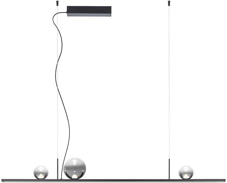 40W LED pakabinamas šviestuvas DUNE, juodu korpusu/dūmų sp. stiklas, 3000K, dimeriuojamas, 01-4298