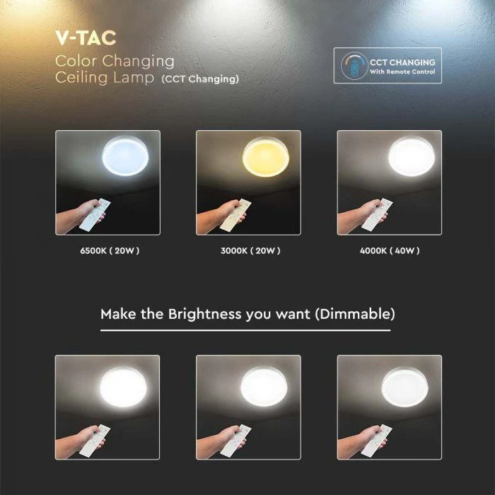 Sieninis šviestuvas V-tac 40W LED paviršinis šviestuvas, dimeriuojamas pulteliu, baltas