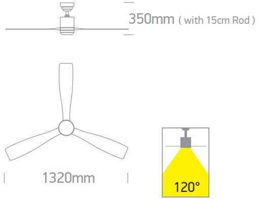 Lubinis šviestuvas 40W ventiliatorius su dimeriuojamu 22W LED šviestuvu, juodas/šviesaus medžio sp., 3000/4000/5500K, 6314L/B/V