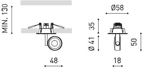 4,5W įleidžiamas šviestuvas SIX XS RECESSED, baltas, 3000K, 34°, su maitinimo šaltiniu