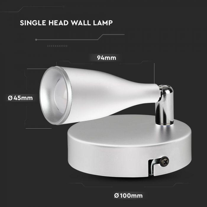 V-tac 4,5W LED sieninis šviestuvas, baltas, 4000K