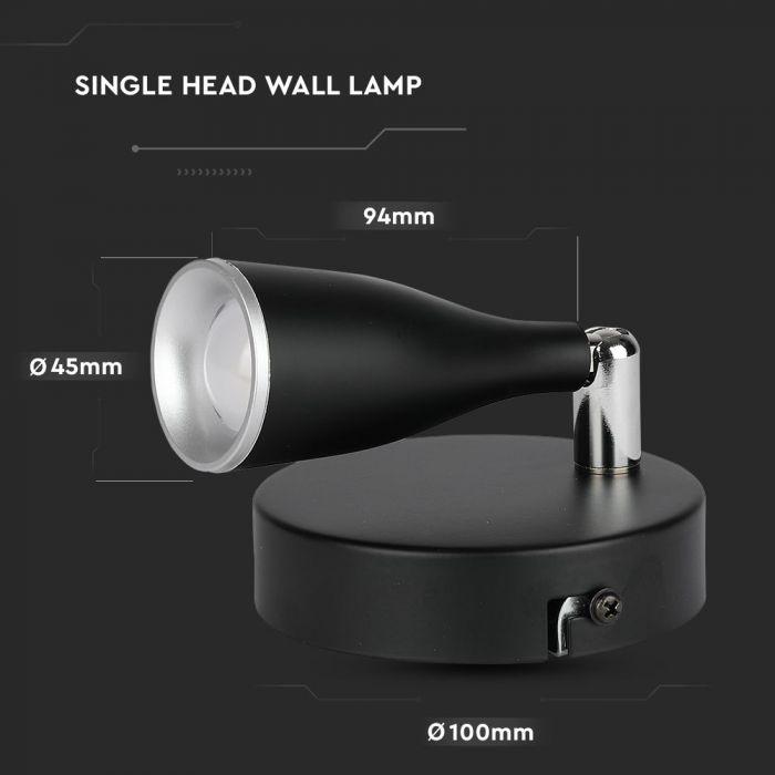 V-tac 4,5W LED sieninis šviestuvas, juodas, 3000K