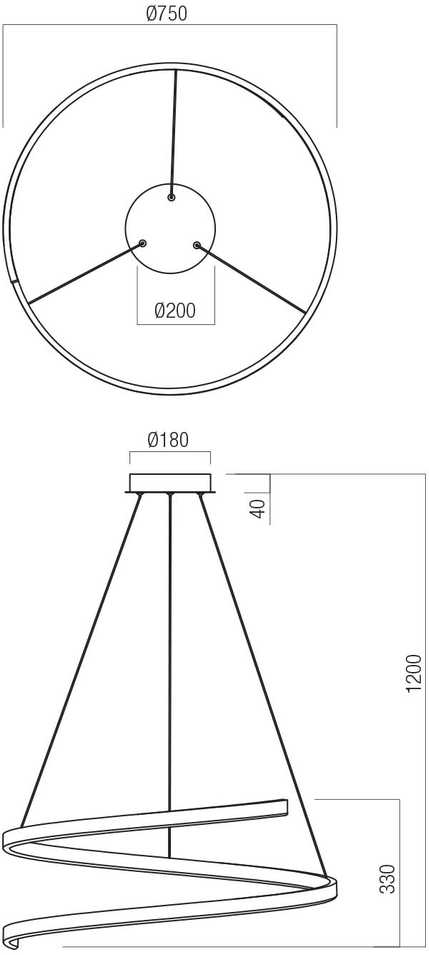 46W LED pakabinamas šviestuvas SCROLL, juodas, 3000/4000/6000K, dimeriuojamas, 01-4018