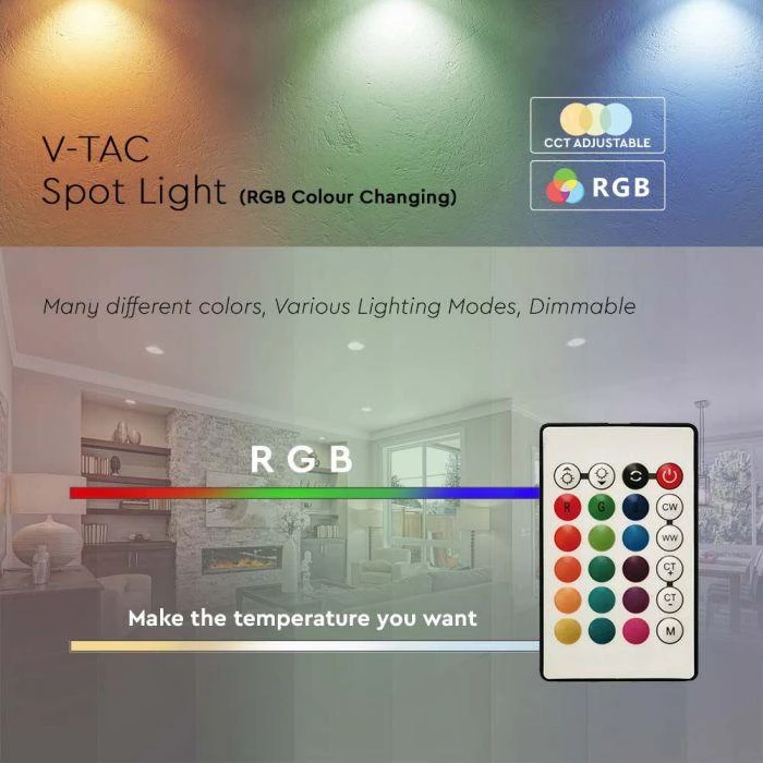 V-tac 4,8W LED lemputė, GU10, 3000K/RGB, dimeriuojama
