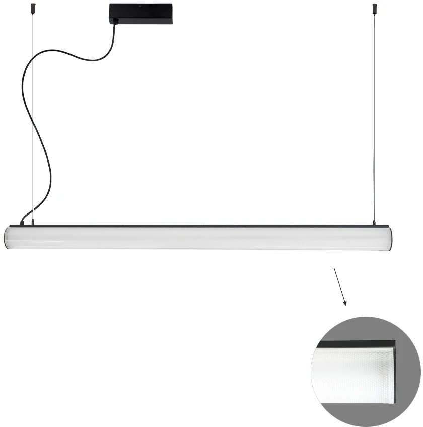 48W LED linijinis pakabinamas šviestuvas TUBE, juodas, 3000K, 1500mm, 3919-00150-3-B-N
