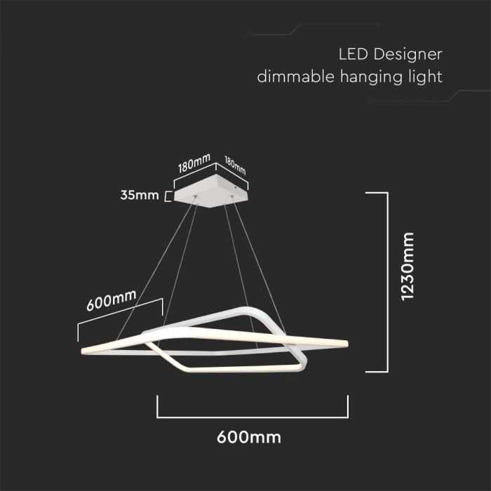 V-tac 48W LED pakabinamas šviestuvas, baltas, 3000K, dimeriuojamas