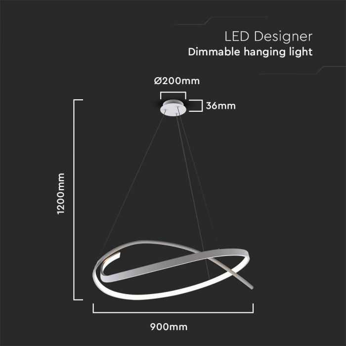 V-tac 48W LED pakabinamas šviestuvas, baltas, 3000K, dimeriuojamas