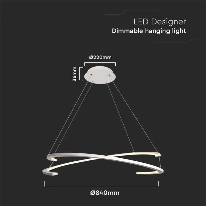 V-tac 48W LED pakabinamas šviestuvas, baltas, 3000K, dimeriuojamas