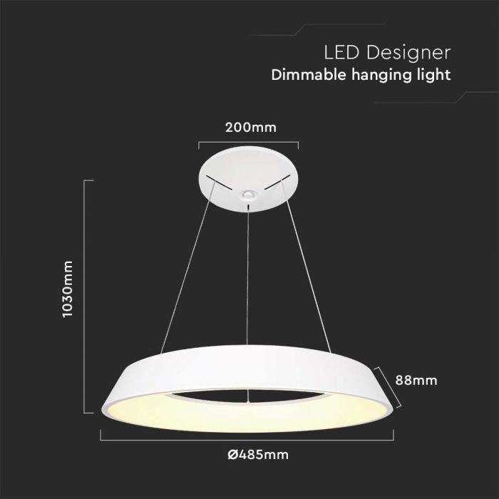 V-tac 48W LED pakabinamas šviestuvas, baltas, 3000K, dimeriuojamas