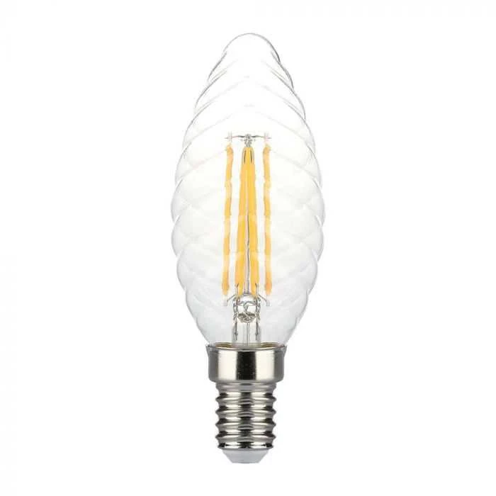 V-tac 4W LED filamentinė lemputė, žvakės formos, E14, skaidriu stiklu, 3000K, dimeriuojama