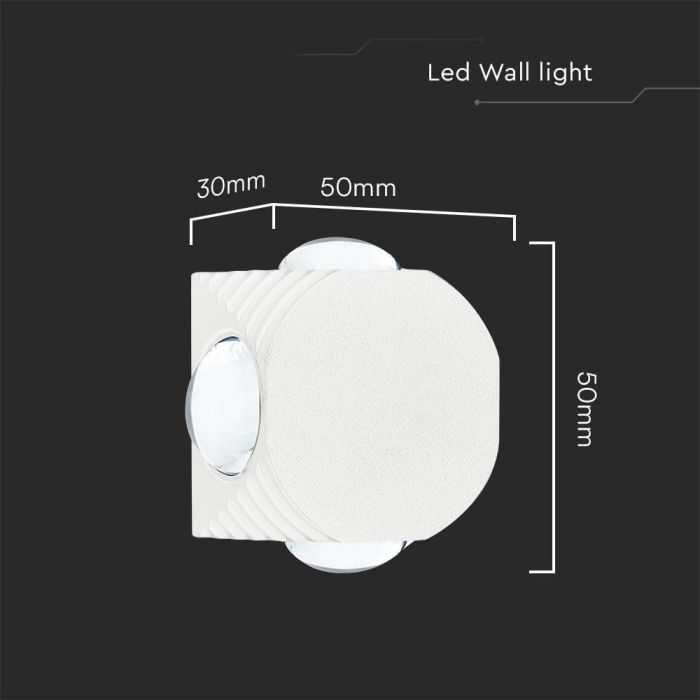 V-tac 4W LED sieninis šviestuvas, baltas, 3000K, IP54