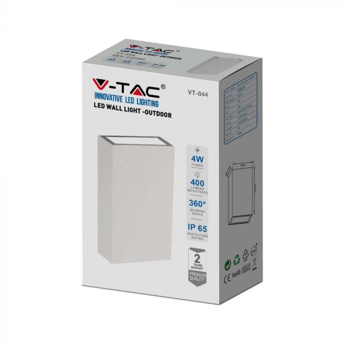 V-tac 4W LED sieninis šviestuvas, baltas, 6400K, IP65