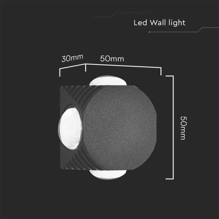 V-tac 4W LED sieninis šviestuvas, juodas, 3000K, IP54