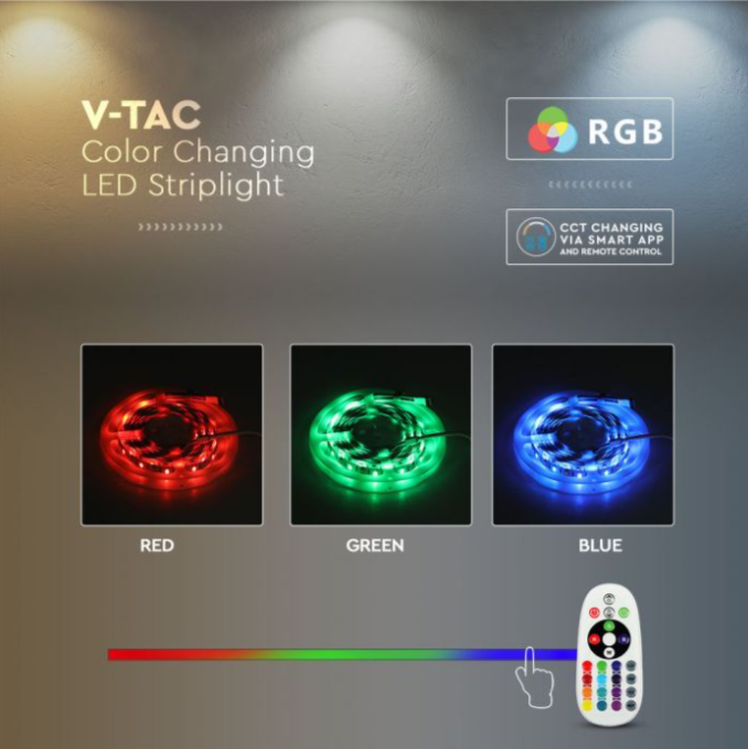 4W/m, 12V LED juosta V-TAC, RGB+3in1, IP65, suderinama su Amazon Alexa ir Google Home, 5m ilgio