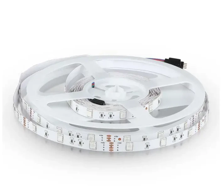 4W/m LED juosta, 12V, 30LED/m, RGB, 5 metrų ritė, su valdikliu ir maitinimo šaltiniu