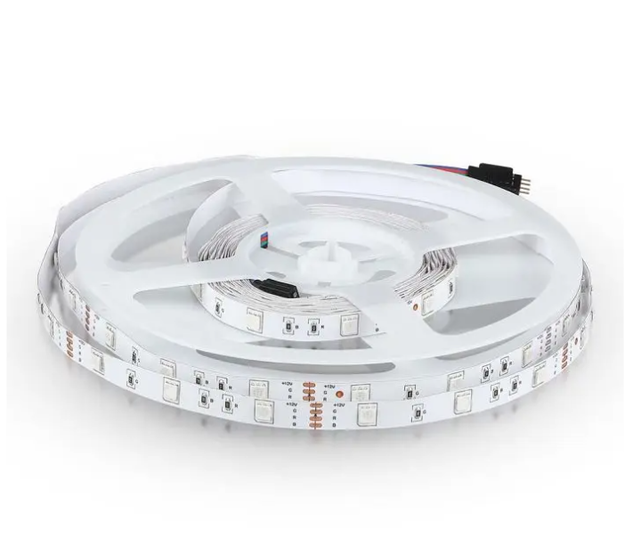 4W/m LED juosta, 12V, 30LED/m, RGB, 5 metrų ritė, su valdikliu ir maitinimo šaltiniu