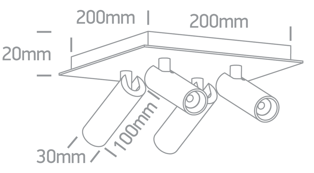 4x5W LED lubinis šviestuvas, juodas, 3000K, pakreipiamas, 65004E/B/W