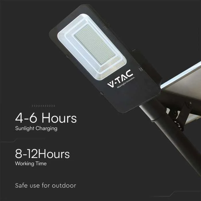 V-tac 50W LED gatvės šviestuvas, juodas, 6500K, su saulės baterija