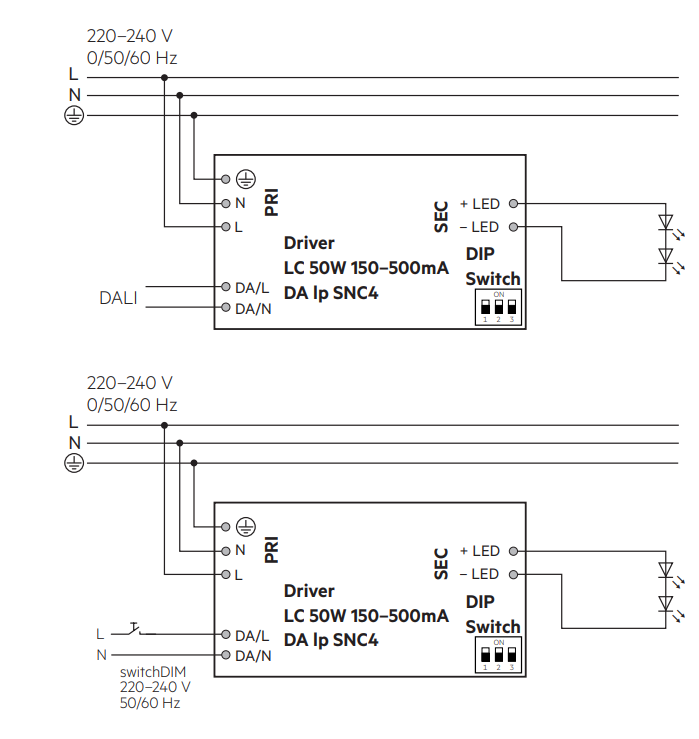 50W LED maitinimo šaltinis TRIDONIC LC SNC4, 150-500mA, DALI