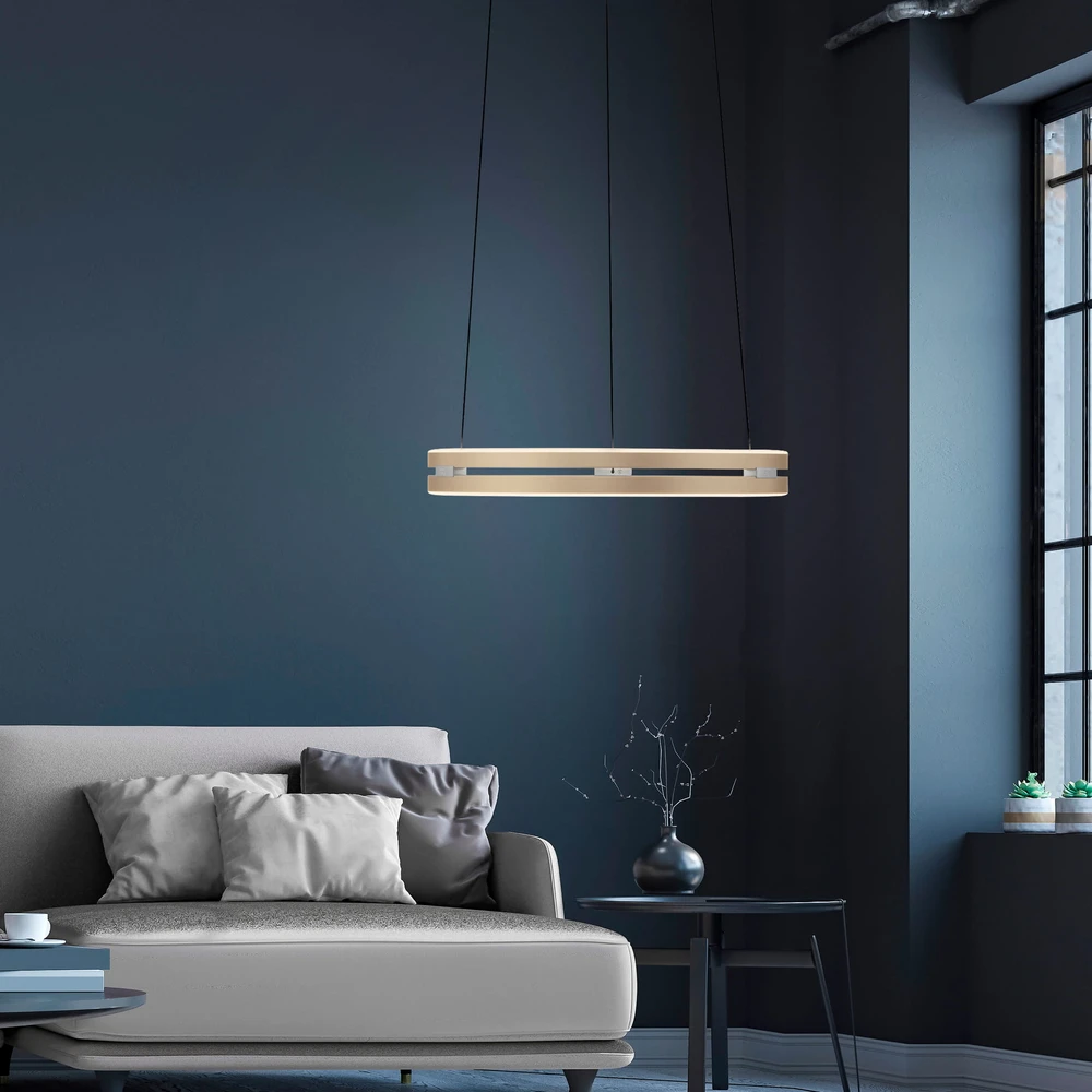 50W LED pakabinamas šviestuvas E-LOOP, žalvario sp., 2700-5000K, dimeriuojamas, 50cm, reguliuojamo aukščio