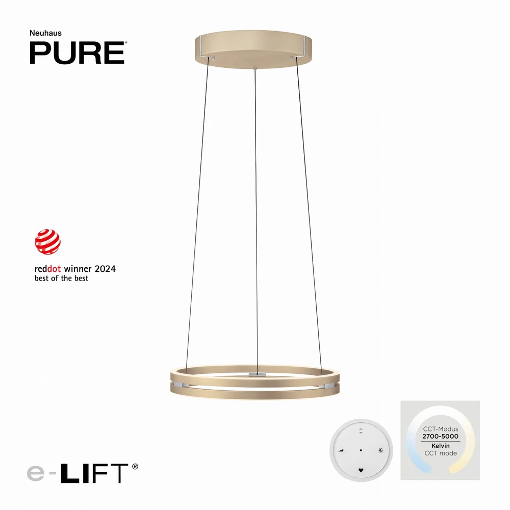 50W LED pakabinamas šviestuvas E-LOOP, žalvario sp., 2700-5000K, dimeriuojamas, 50cm, reguliuojamo aukščio