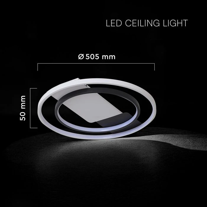 Lubinis šviestuvas 50W LED paviršinis šviestuvas, baltos/juodos sp., 3000/4500/6500K, dimeriuojamas