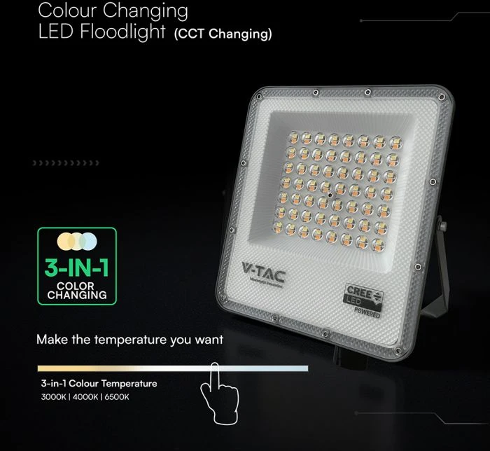 Auriq 50W LED prožektorius, juodas, 3000/4000/6500K, CREE LED chip