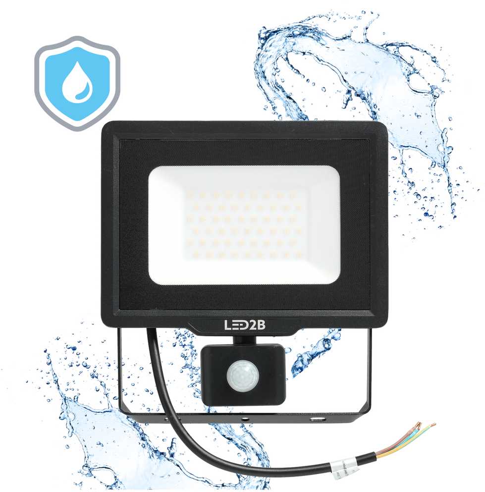 50W LED prožektorius su judesio davikliu MHC, juodas, 6500K, IP65