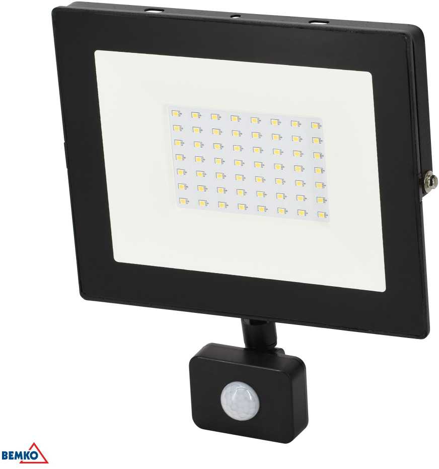 50W LED prožektorius su judesio davikliu KASTEL, juodas, 4000K, IP65, 120°