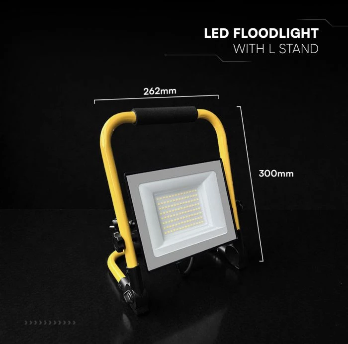 50W LED prožektorius su stovu, juodos/geltonos sp., 6500K, CREE LED chip