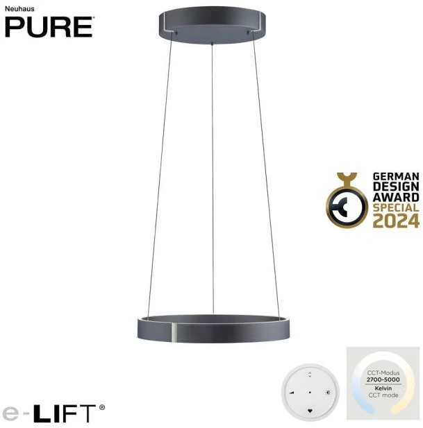 51W LED pakabinamas šviestuvas E-CLIPSE, pilkos sp., 2700-5000K, dimeriuojamas, 50cm, reguliuojamo aukščio