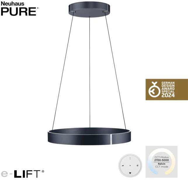 53W LED pakabinamas šviestuvas E-CLIPSE, pilkos sp., 2700-5000K, dimeriuojamas, 70cm, reguliuojamo aukščio