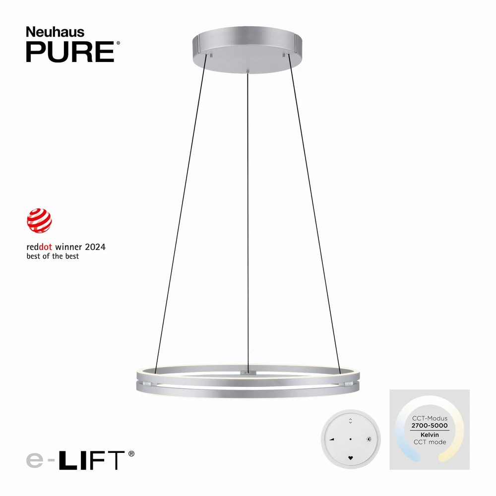 53W LED pakabinamas šviestuvas E-LOOP, aliuminio sp., 2700-5000K, dimeriuojamas, 70cm, reguliuojamo aukščio