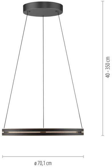 53W LED pakabinamas šviestuvas E-LOOP, ąžuolo/juodos sp., 2700-5000K, dimeriuojamas, 70cm, reguliuojamo aukščio