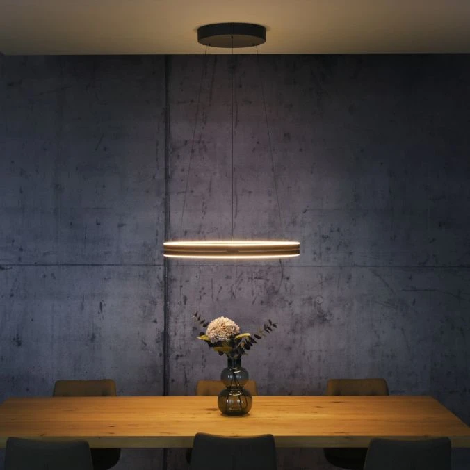 53W LED pakabinamas šviestuvas E-LOOP, ąžuolo/juodos sp., 2700-5000K, dimeriuojamas, 70cm, reguliuojamo aukščio