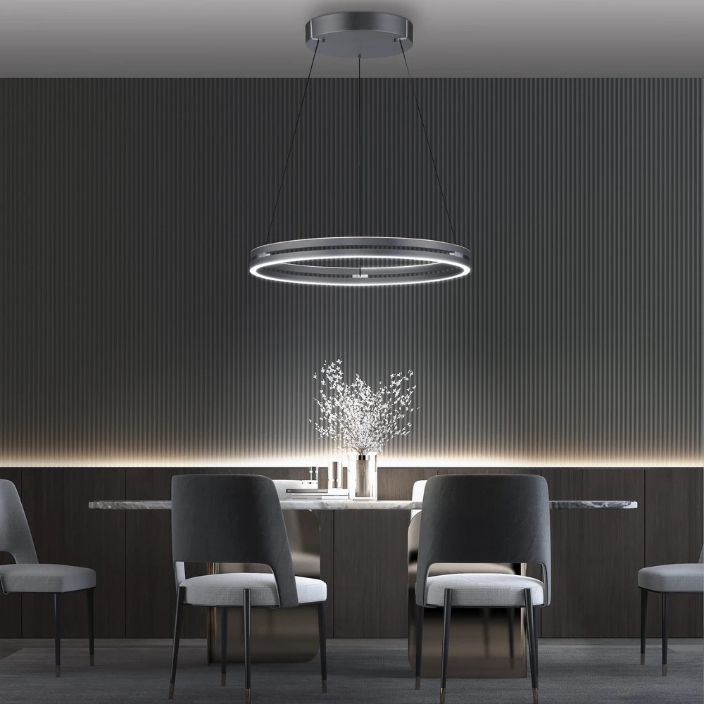 53W LED pakabinamas šviestuvas E-LOOP, pilkos sp., 2700-5000K, dimeriuojamas, 70cm, reguliuojamo aukščio